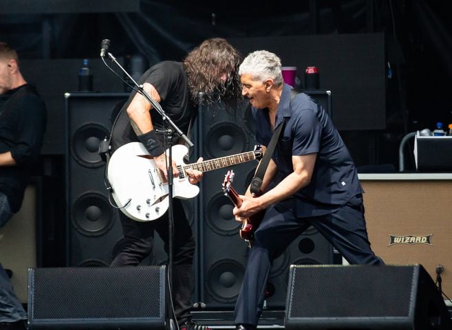Atlanta, Ga: Foo Fighters closed out Shaky Knees 2024 on Sunday night with extended versions of their biggest hits. Photo taken Sunday May 5, 2024 at Central Park, Old 4th Ward. (RYAN FLEISHER FOR THE ATLANTA JOURNAL-CONSTITUTION)
