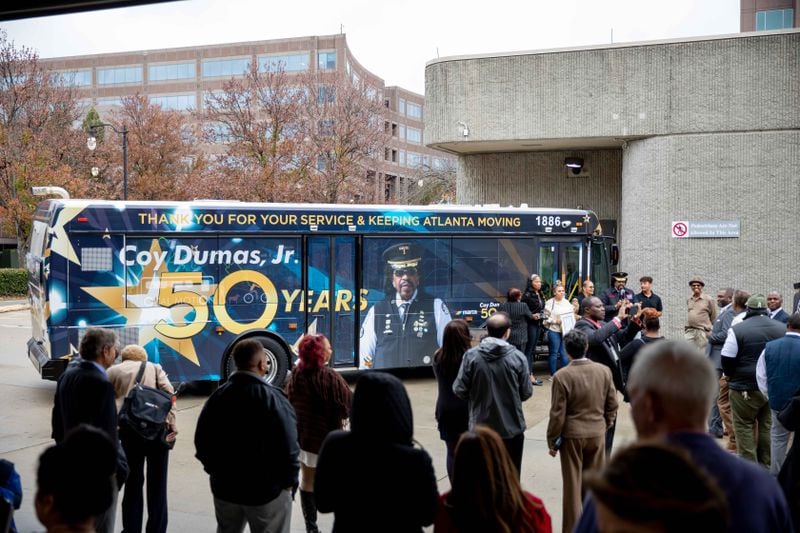 To ensure the community can be part of the celebration for Coy Dumas, Jr. , the board unveiled a special bus with his image. (Photo Courtesy of MARTA)