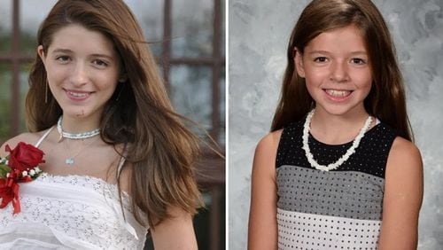 Sisters Scout Scaravilli, 14, (left) and Chasey Scaravilli, 12, were killed in a tragic accident at their home Sunday when one end of a hammock pulled a brick pillar down on top of them.