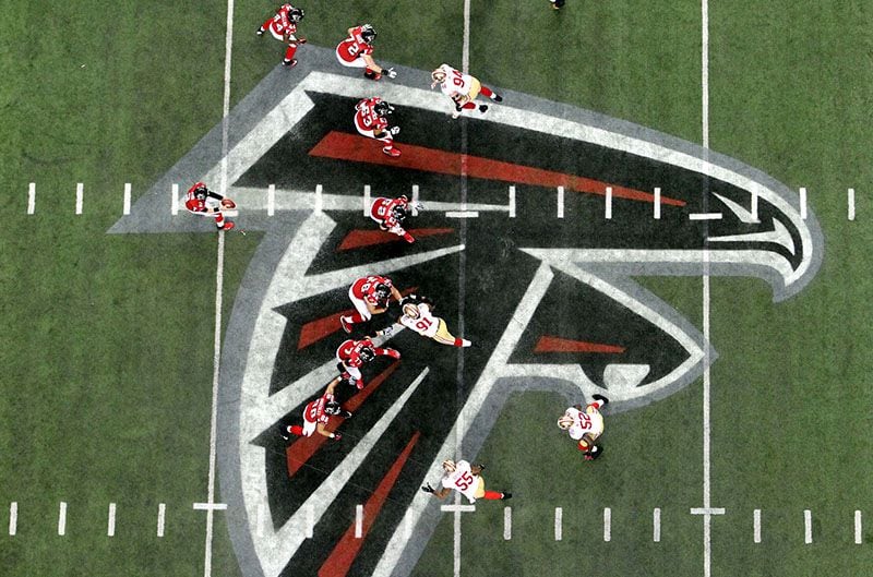 Atlanta Falcons logo in the field.