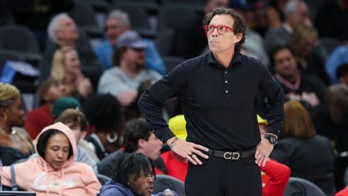 Hawks head coach Quin Snyder (shown here during the team's game against the Bulls Feb. 12) was ejected after picking up two technical fouls in Friday's home loss to the Raptors.