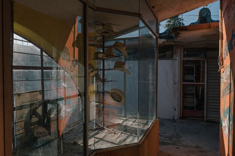 An abandoned market where Karen Rodríguez used to help her mother Miriam with her cowboy apparel store, in San Fernando, Mexico.
