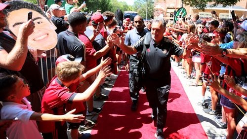 ATLANTA, GA - July 29  2017 Gerardo 'tata' Martino got a warm welcome as the team arrives to the Bobby Dodd Stadium on Saturday, July 29, 2017, in Atlanta, Ga. Today will be the last game for the team at Georgia Tech next home game for the Atlanta United will be at Mercedes Benz Staidum on September the 10th against the FC Dallas