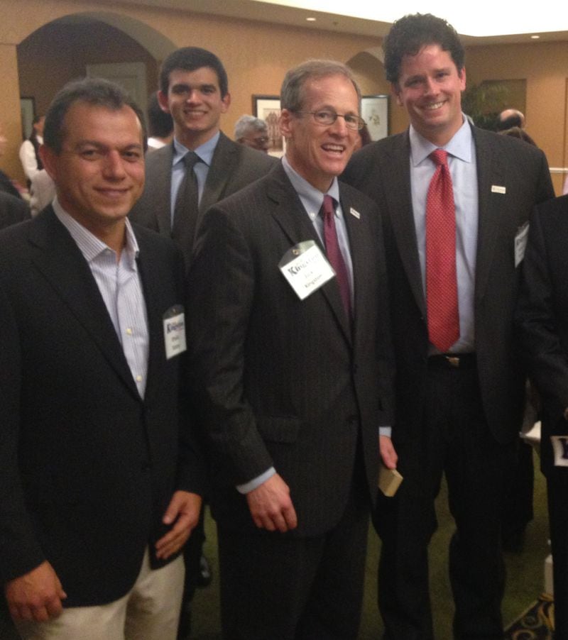 FROM LEFT: Khalid Satary, Jordan Satary, Jack Kingston, and Confirmatrix VP Richard Sasnett at a Dec. 6, 2013, fundraiser for Kingston at the Chateau Elan Winery and Resort in Braselton. Federal authorities investigated the company for possible improper campaign donations in 2014, but the investigation was dropped after Kingston lost the primary runoff.