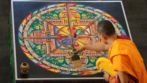 A group of Tibetan Buddhist monks visited the Oxford College of Emory University the week of Feb. 20 to create a carefully crafted sand mandala. The artwork crafted during the ancient Tibetan ritual took 30 hours to create, only to be destroyed within moments.
