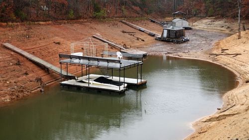GAINESVILLE, GA: This photo from the 2007 drought of Lake Lanier shows how Georgia's record drought left many boats and docks on on the lake, high and dry. According to the Lake Lanier Association, the lake is projected to be at a healthy elevation of 1071 or above for just about 15% of summer days in this decade. PHIL SKINNER / AJC FILE PHOTO