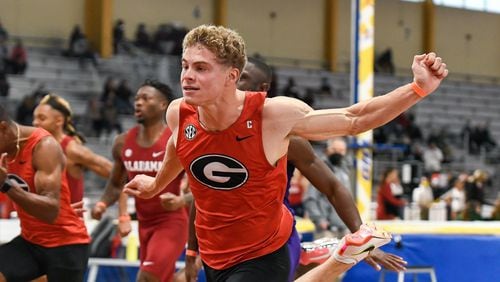 Matthew Boling has established Georgia records for 100 and 200 meters this season. His latest record came this weekend in the 200-meter dash at the Georgia Tech Invitational in Atlanta. (UGA Athletics)