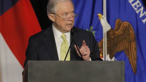 U.S. Attorney General Jeff Sessions spoke Tuesday morning at the opening session of the National Law Enforcement Conference on Human Exploitation at the Sheraton Atlanta Hotel. (BOB ANDRES /BANDRES@AJC.COM)