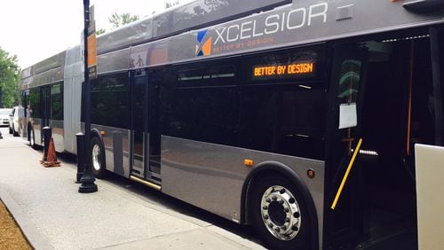 MARTA over the past week has been test-driving an Xcelsior articulated bus like the ones that the transit agency will soon be operating. Credit: MARTA