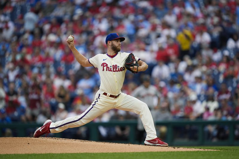 Philadelphia Phillies' Zack Wheeler pitches during the second inning of a baseball game against the San Francisco Giants, Monday, May 6, 2024, in Philadelphia. (AP Photo/Matt Rourke)