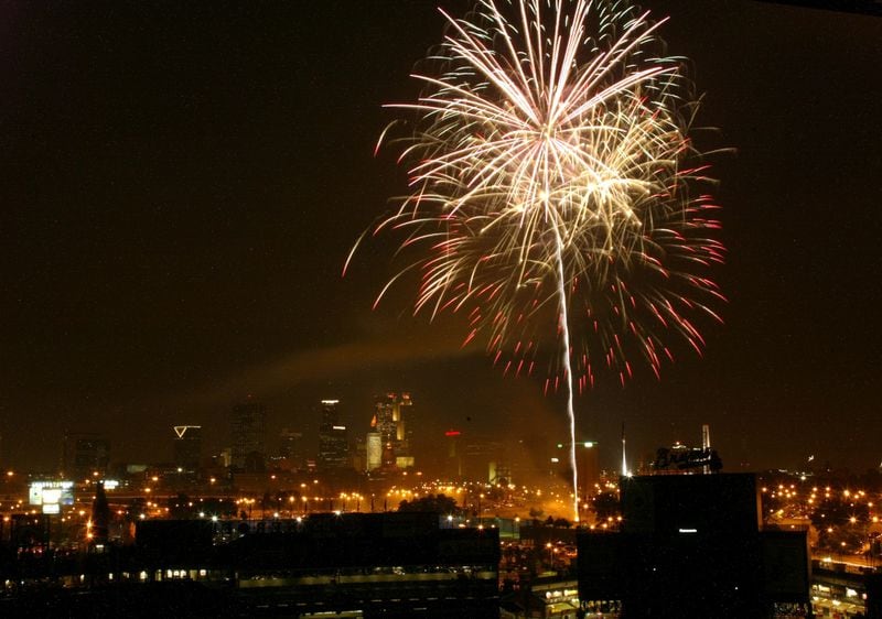 Fireworks over Atlanta as seen from the upper deck of Turner Field July 3, 2003.