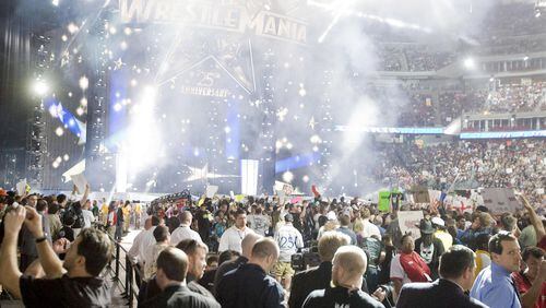 The opening fireworks as WrestleMania 25 at Reliant Stadium in Houston on April 5, 2009.T housands of fans are gearing up for the big show this weekend in New Orleans.