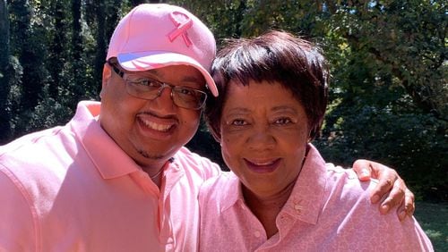 Brandon Leak and his mother, Claudette Leak. Claudette Leak was diagnosed with breast cancer two years ago and is now in remission.