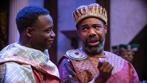 Daryel T. Monson (left) and Charlie T. Thomas share the title role in "Pericles, Prince of Tyre," and play other parts in the production. (Photos by Jeff Watkins)