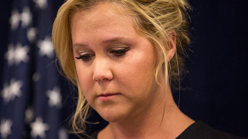Comedian Amy Schumer is seen here at a press conference on gun violence in New York in 2015. Schumer’s rep recently confirmed she has split from boyfriend Ben Hanish after more than a year together.
