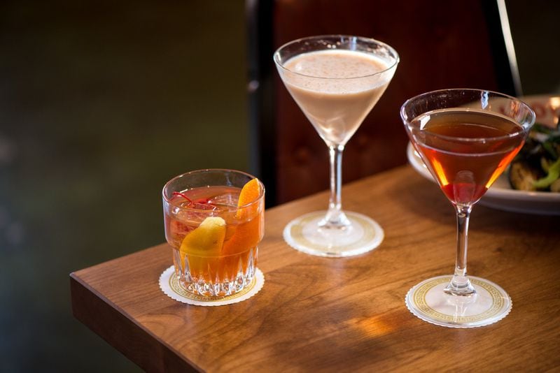 LLoyd's classic cocktails (left to right) Old Fashioned, Brandy Alexander, and Manhattan. Photo credit- Mia Yakel.
