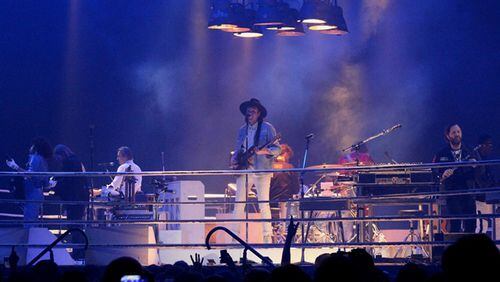 Arcade Fire's intimate boxing ring/stage at Infinite Energy Arena on Thursday. Photo: Melissa Ruggieri/AJC