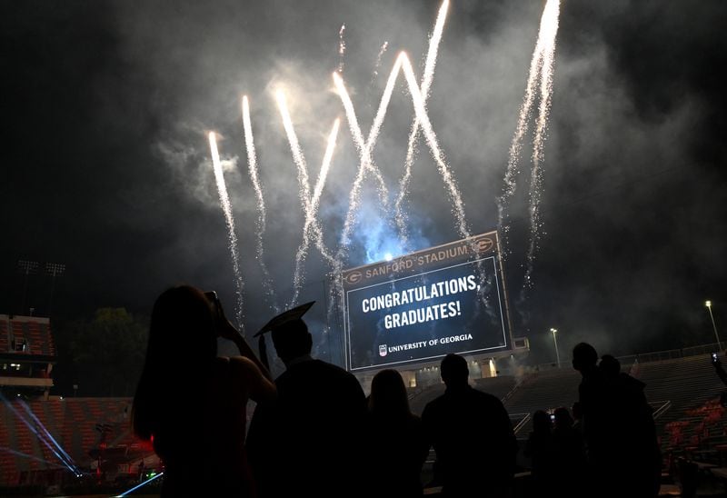 October 16, 2020 Athens - Fireworks concluded the 2020 Spring Undergraduate Commencement ceremony at Sanford Stadium in Athens on Friday, October 16, 2020. (Hyosub Shin / Hyosub.Shin@ajc.com)