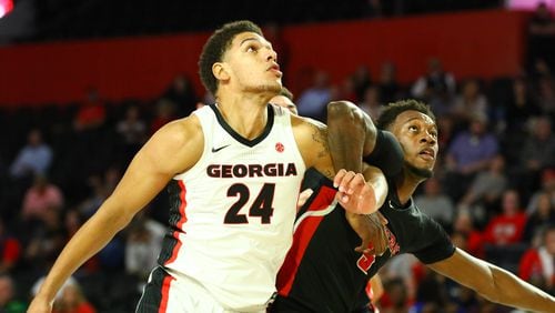 Georgia basketball player Rodney Howard (24) during an exhibition game against Valdosta State in Stegeman Coliseum in Athens, Ga., on Friday, Oct. 18, 2019. (Photo by Tony Walsh)