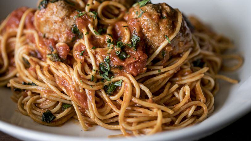Il Giallo Osteria & Bar’s spaghetti e polpette is made with fresh spaghetti, tomatoes, marinara, garlic and meatballs. CONTRIBUTED BY DEBBIE ROSEN, THE ROSEN GROUP ATLANTA