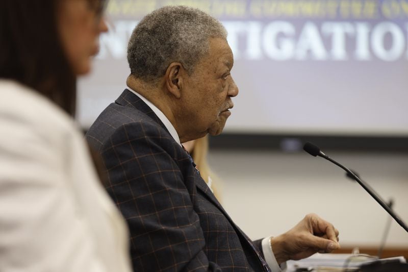 Robb Pits, Chairman of the Fulton County Board of Commissioners testifies during a Senate Special Committee on Investigations hearing about District Attorney Fani Willis at the Georgia State Capitol on Friday, May 3, 2024. (Natrice Miller/ AJC)