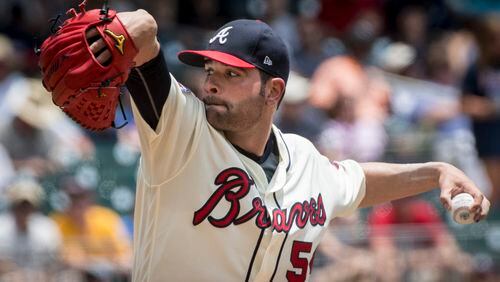 Atlanta Braves &#039; Jaime Garcia pitches against the New York Mets during the first inning of a baseball game, Sunday, June 11, 2017, in Atlanta. (AP Photo/John Amis)
