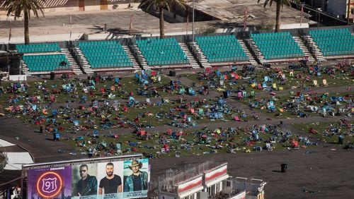 Belongings are scattered and left behind at the site of the mass shooting at the Route 91 Harvest Festival in Las Vegas. (Photo by Drew Angerer/Getty Images)