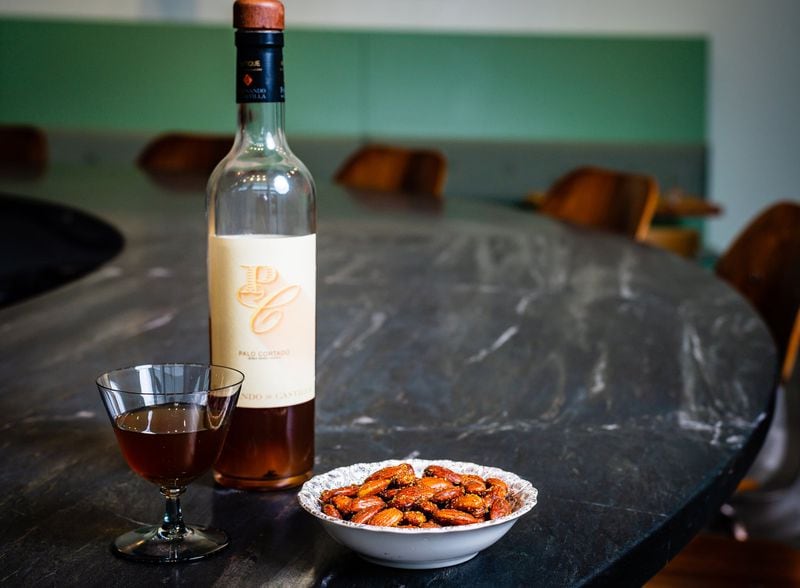 Spiced almonds paired with the Fernando de Castilla Palo Cortado sherry at Hazel Jane’s. CONTRIBUTED BY HENRI HOLLIS