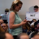 People pack the Cherokee County School Board meeting to capacity on Thursday night, May 20, 2021 to speak out about critical race theory. Ben Gray for the Atlanta Journal-Constitution