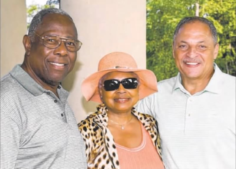 Hank and Billye Aaron co-chaired the Morehouse School of Medicine annual golf tournament in June 2009. They are seen here with then-President Dr. John E. Maupin Jr., who has since retired. (Courtesy of Morehouse School of Medicine)