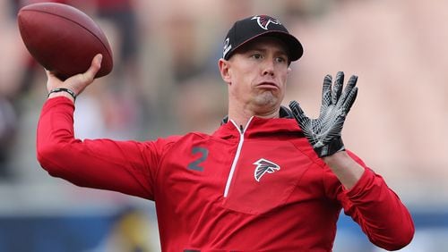 Matt Ryan prepares to play the Rams in their NFL Wild Card Game on Saturday, January 6, 2018, in Los Angeles.    Curtis Compton/ccompton@ajc.com