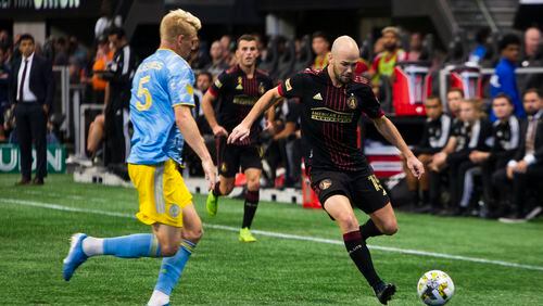 Atlanta United's Andrew Gutman (right) and his teammates are continuing to prepare for the MLS regular season. (CHRISTINA MATACOTTA / FOR THE ATLANTA JOURNAL-CONSTITUTION)