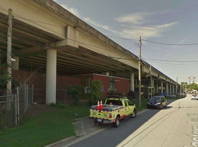 GDOT's HERO unit headquarters, shown here in a 2016 Google Street View shot, is located on Plasters Avenue NE in Atlanta. It's underneath the raised span of I-85 near the site of the March 2017 bridge collapse due to fire.