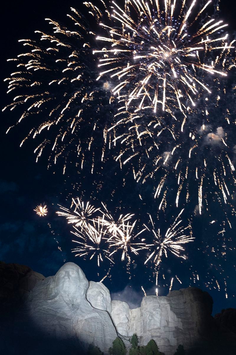Fireworks light the sky at Mount Rushmore National Memorial on Friday after President Donald Trump spoke. 