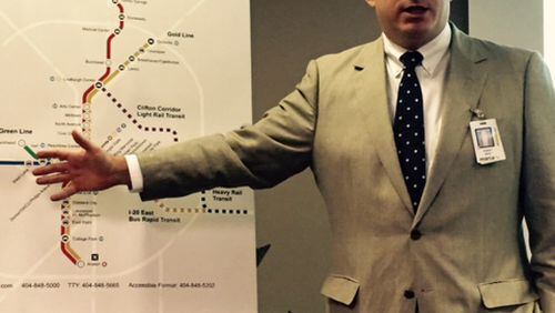 MARTA Board Chairman Robbie Ashe talks about the transit agency's expansion plans at a press briefing at MARTA headquarters on July 23, 2015.