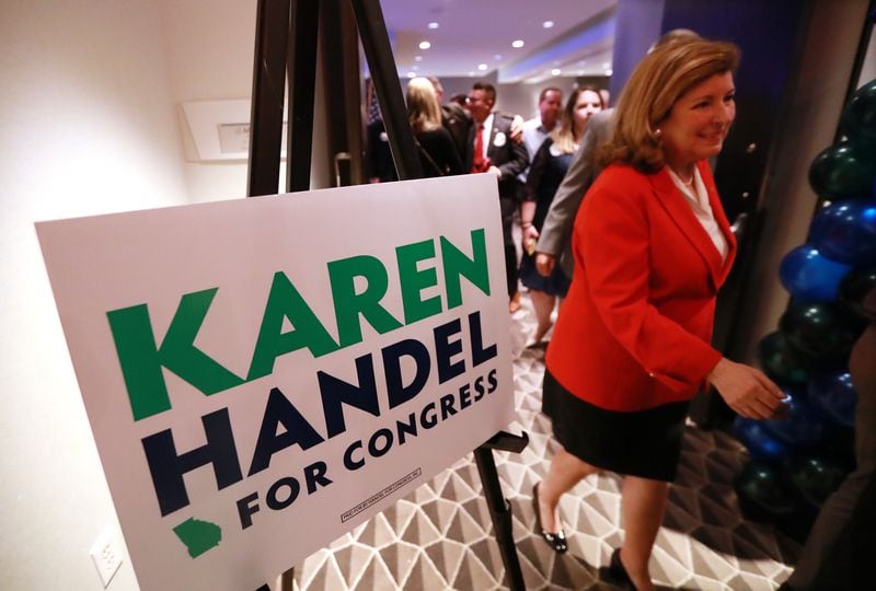 U.S. Rep. Karen Handel, R-Roswell, leaves after speaking with supporters at her election night watch party on Nov. 6, 2018, in Atlanta.  Curtis Compton/ccompton@ajc.com