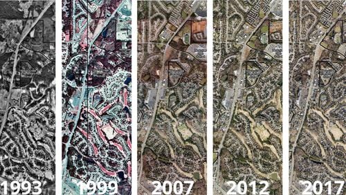 Aerial photos depict the growth of Johns Creek. The city has adopted a 2018 Comprehensive Plan to guide development over the next 10 years. CITY OF JOHNS CREEK