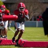 Georgia running back Trevor Etienne (1) during Georgia’s practice session in Athens, Ga., on Tuesday, March 19, 2024. (Tony Walsh/UGA Athletics)