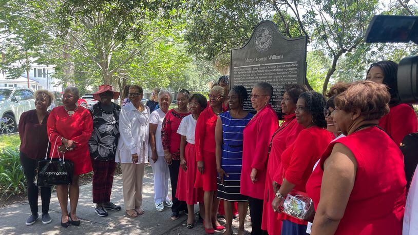 African American suffragette, politician and community activist Mamie George S. Williams was honored with a historical marker outside of Carnegie Library in Savannah. (Photo Courtesy of Laura Nwogu/Savannah Morning News)