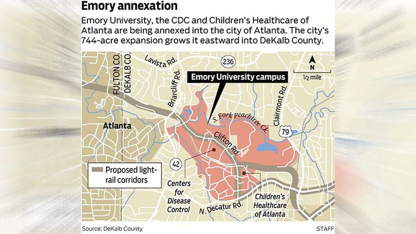 Emory University, the CDC and Children’s Healthcare of Atlanta are being annexed into the city of Atlanta. The city’s 744-acre expansion grows it eastward into DeKalb County.