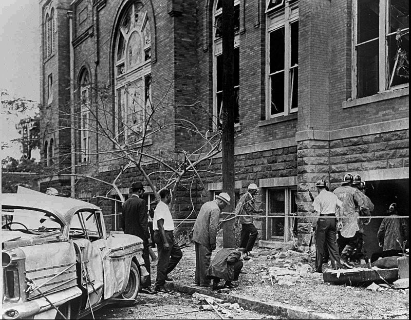 FILE--A copy of a 1963 file photo of the Sunday, Sept. 15, 1963, bombing of the 16th Street Baptist Church that killed Denise McNair, 11, Addie Mae Collins, Cynthia Wesley and Carole Robertson, all 14.  (AP Photo/The Birmingham News, Tom Self, File)