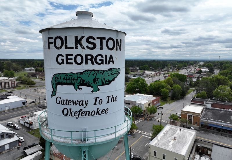 The water tower in downtown Folkston, Ga. The small town is located east of the controversial Twin Pines mining site, near the edge of the Okefenokee Swamp in South Georgia. Staff photo by Hyosub Shin / Hyosub.Shin@ajc.com
