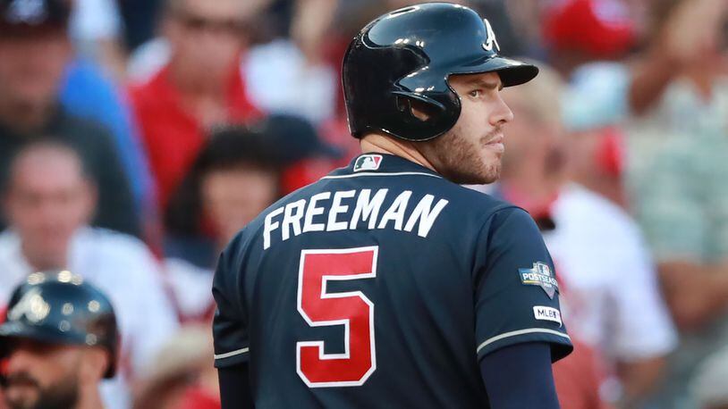 Braves first baseman Freddie Freeman has 227 home runs in 10 seasons in Atlanta.
