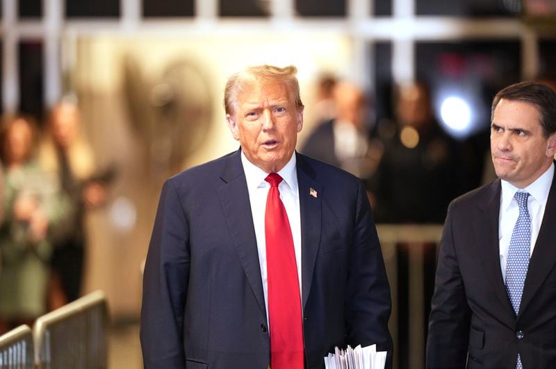 Former President Donald Trump leaves Manhattan criminal court on Tuesday, April 23, 2024 in New York. (Curtis Means/DailyMail.com via AP, Pool)
