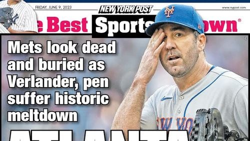 Back page of the New York Post on Friday after the Braves swept the Mets in a three-game series.