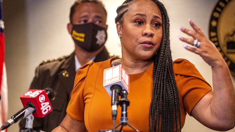 Fulton County District Attorney Fani T. Willis speaks at a press conference at the Fulton County Courthouse in Atlanta Thursday, August 5, 2021. STEVE SCHAEFER FOR THE ATLANTA JOURNAL-CONSTITUTION