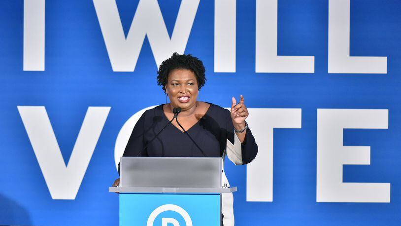 Stacey Abrams speaks during the Democratic National Committee’s IWillVote Gala. A group she formed after suffering a narrow loss in the 2018 race for governor has raised $32 million. It distributes that money to Democratic groups across the country to promote voting. HYOSUB SHIN / HSHIN@AJC.COM