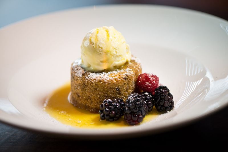  Pistachio Cake with olive oil ice cream and citrus syrup. Photo credit- Mia Yakel.