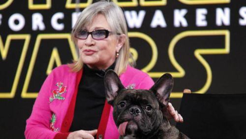 Actress Carrie Fisher and her beloved dog, Gary.