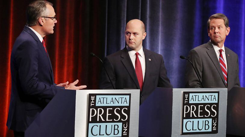 May 17, 2018 Atlanta: Republican candidates for governor Casey Cagle (from left), Hunter Hill, and Brian Kemp participate in the Atlanta Press Club Republican primary debate for governor at the GPB studios on Thursday, May 17, 2018, in Atlanta. Curtis Compton/ccompton@ajc.com